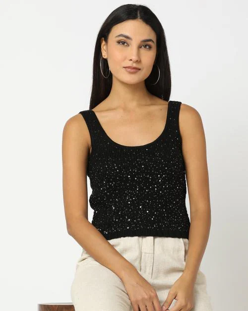 Sequinn Detail Crop Top