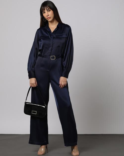 Women Wide-Leg Jumpsuit with Flap Pockets