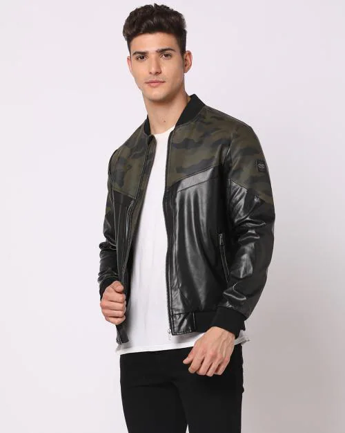 Camouflage Print Regular Fit Bomber Jacket