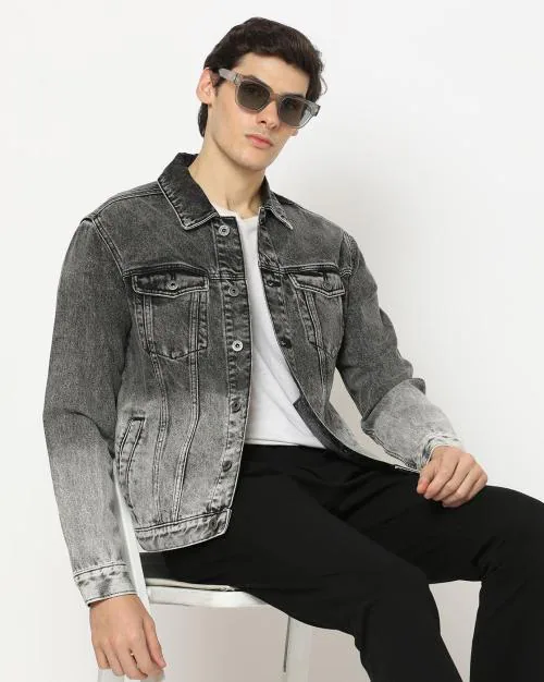 Buy Men Washed Slim Fit Denim Jacket Online at Best Prices in India
