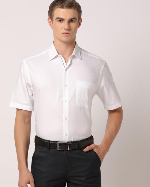 Stay White Cotton Shirt with Patch Pocket