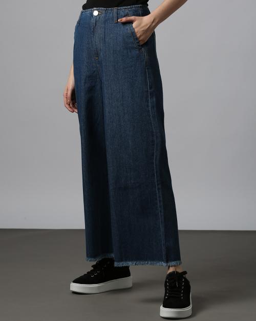 Women Denim Culottes with Raw Hemline