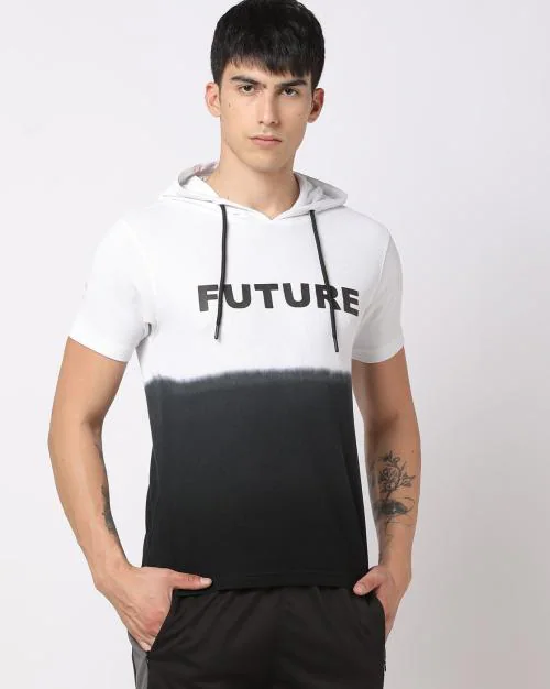 Regular Fit Ombre-Dyed Hooded T-Shirt