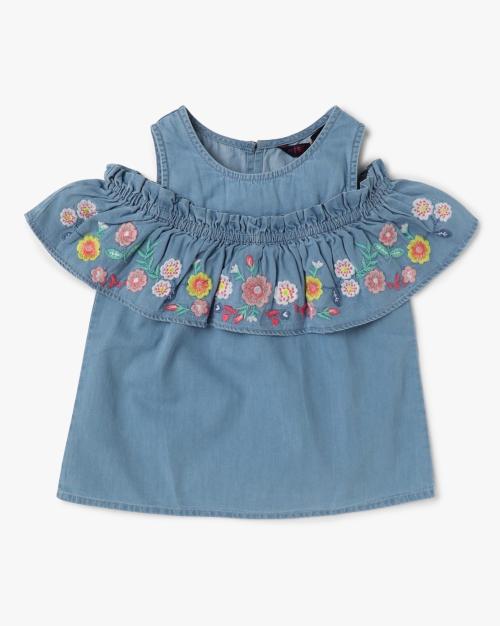 Floral Embroidered Denim Top