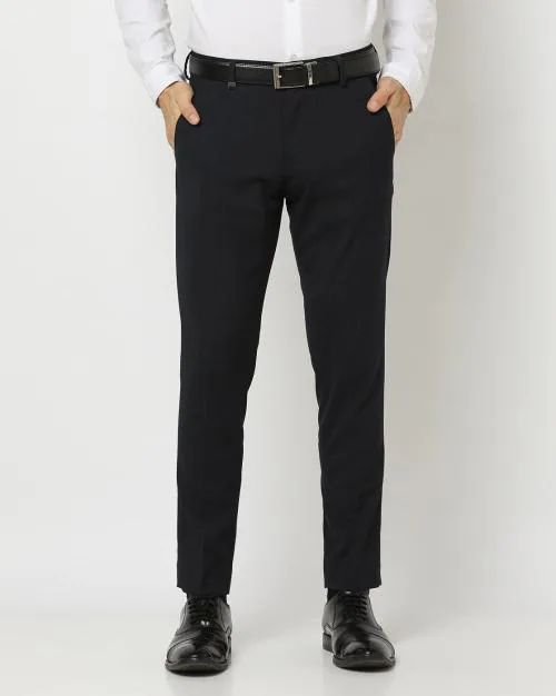 Buy Checked Slim Fit Flat-Front Trousers Online at Best Prices in India ...