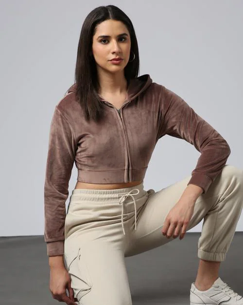 Women Zip-Front Crop Hoodie