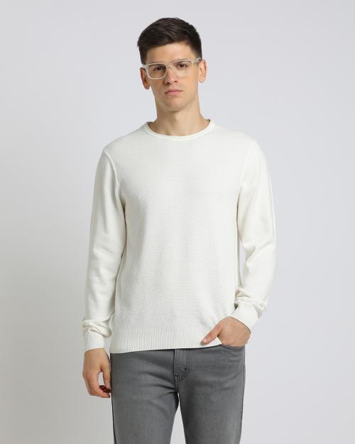 Buy Crew-Neck Pullover with Ribbed Hems Online at Best Prices in India ...