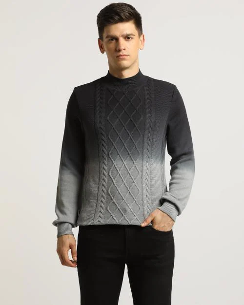 Dip Dye Monochrome Cable Knit Sweater