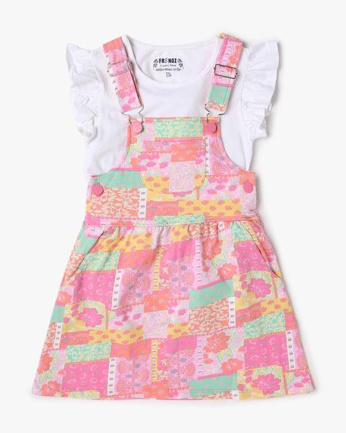 Girls Printed Regular Fit Pinafore dress with Top