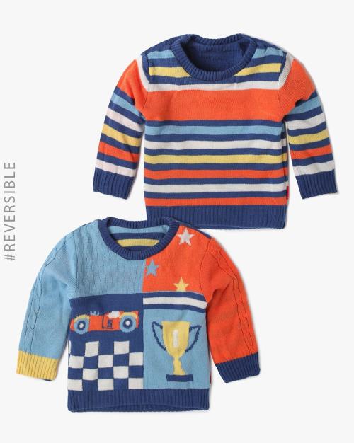 Boys Knitted Reversible Crew-Neck Sweater