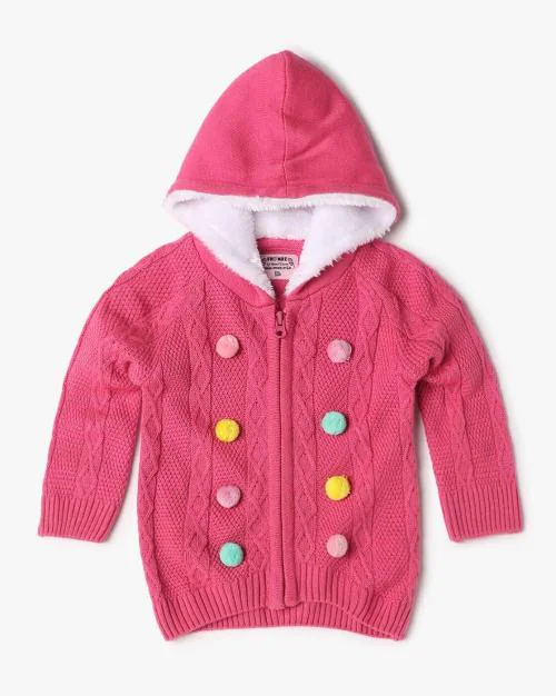 Girls Cable-Knit Button-Down Hooded Cardigan