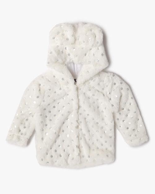 Foil Print Faux-Fur Hoodie