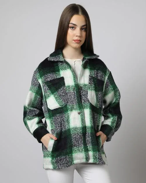 Checkered Faux Fur Jacket