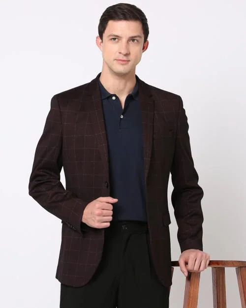 Checked Slim Fit Single-Breasted Blazer