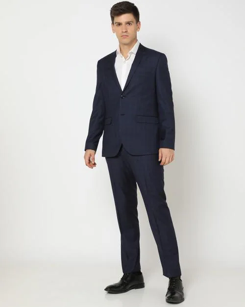 Men Checked Slim Fit 2-Piece Suit Set
