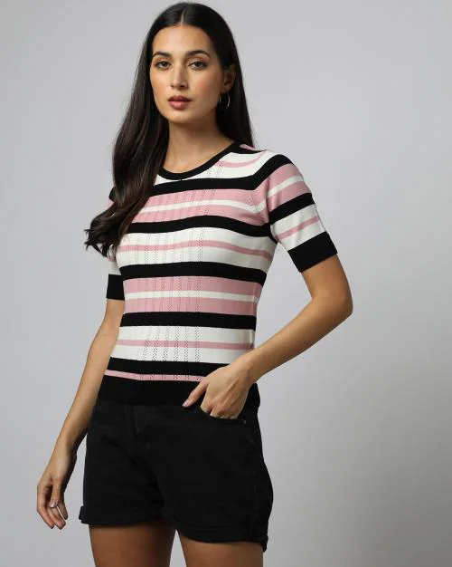 Women Striped Crew-Neck Pullover