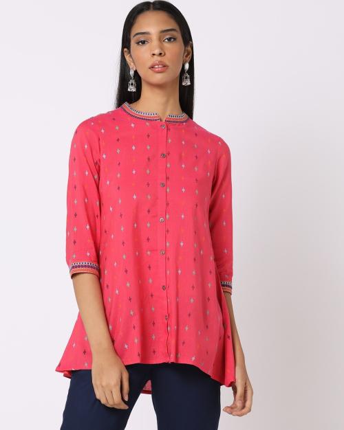 Geometric Pattern Button-Down Tunic
