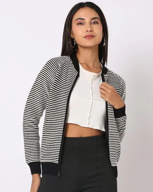 Striped Zip-Front Fitted Jacket