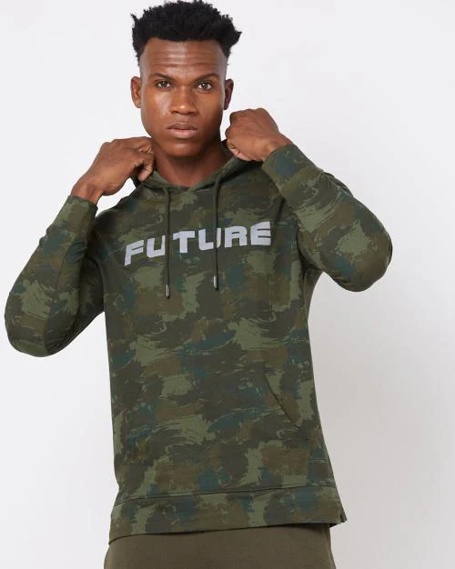 Regular Fit Tonal Camo Print Hooded T-Shirt