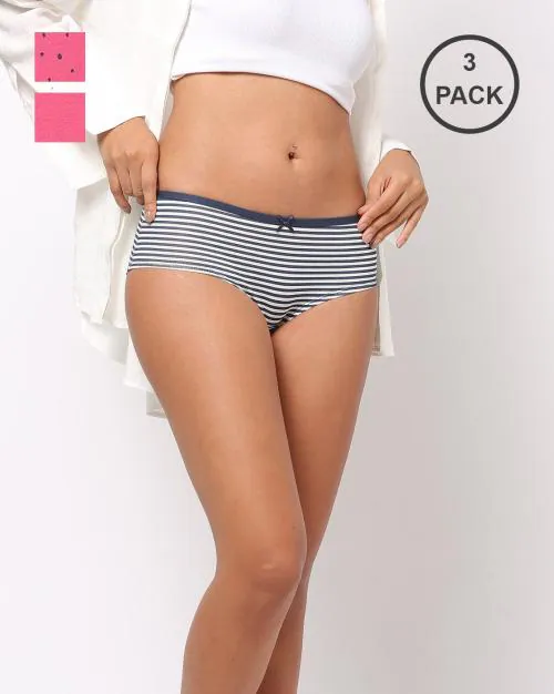 Pack of 3 Stretch Cotton Mid Rise Hipster Panty