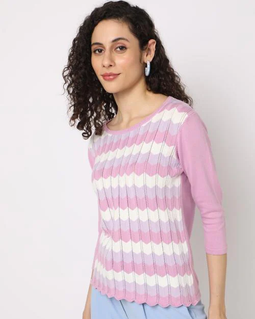 Chevron Pattern Crew-Neck T-Shirt