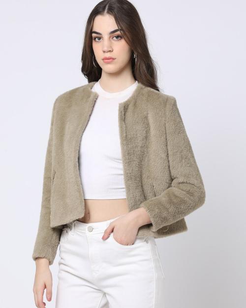 Faux-Fur Jacket with Zip Pockets