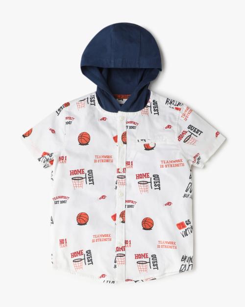 Printed Relaxed Fit Hooded Shirt