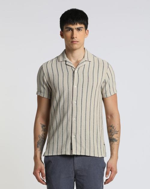 Striped Shirt with Resort Collar