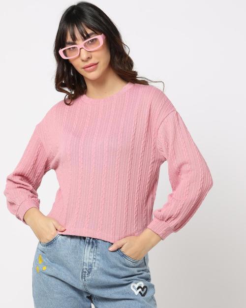 Round-Neck Pullover with Cuffed Sleeves