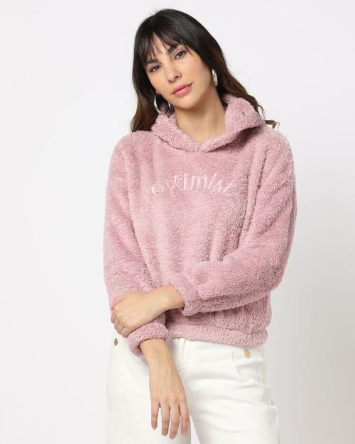 Faux-Fur Hoodie with Placement Embroidery