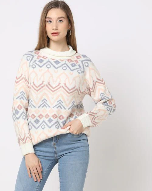 Women Turtleneck Fair-Isle Knit Sweater