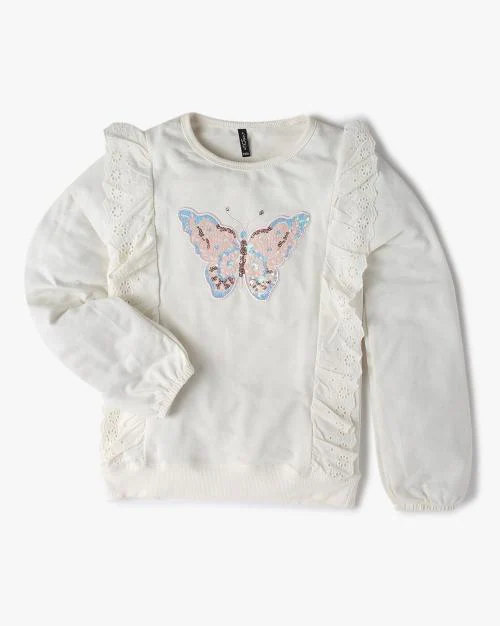 Schiffli Embroidered Round-Neck Sweatshirt