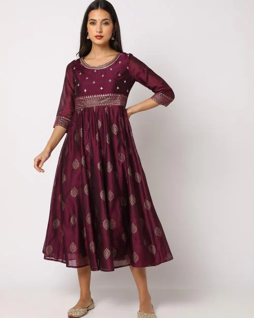 Printed Fit & Flare Chanderi Dress