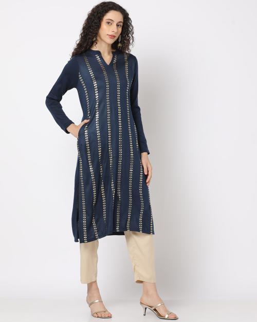 Women Foil Print Straight Kurta