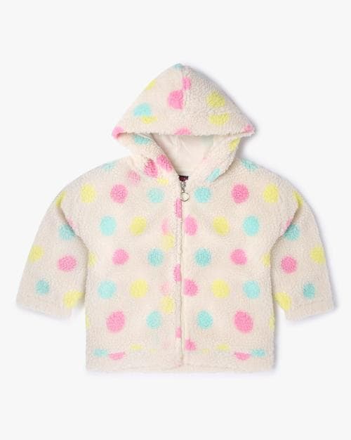 Polka-Dot Zip-Up Furry Hoodie