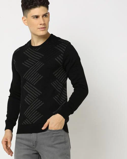 Striped-Knit Round-Neck Pullover