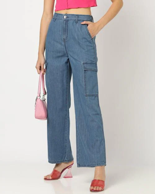 Women Mid-Rise Wide Leg Cargo Jeans