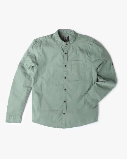 Shirt with Band Collar