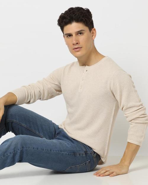 Knitted Henley-Neck Pullover