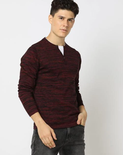 Heathered Henley-Neck Pullover