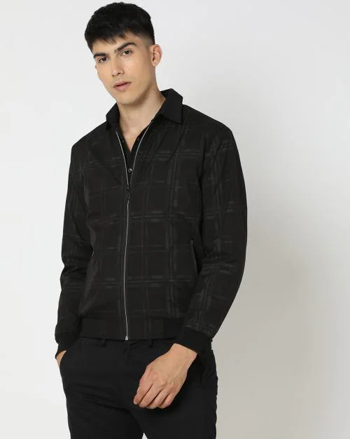 Men Checked Regular Fit Bomber Jacket