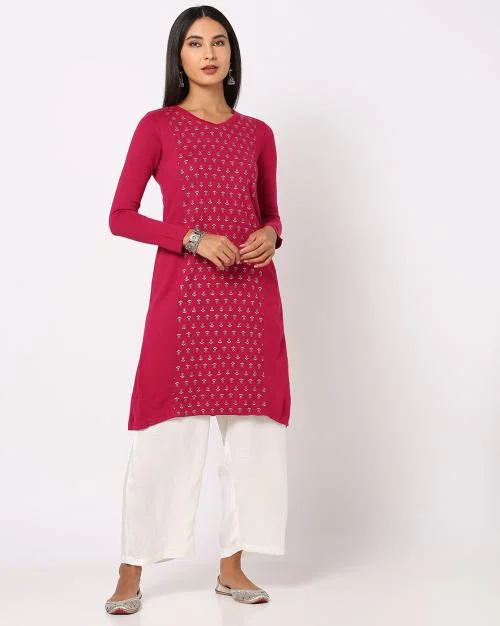 Foil Print Straight Sweater Kurta