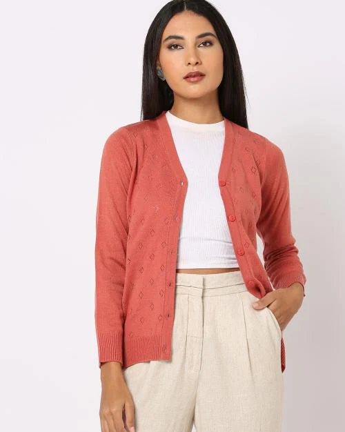 Pointelle Regular Fit Cardigan