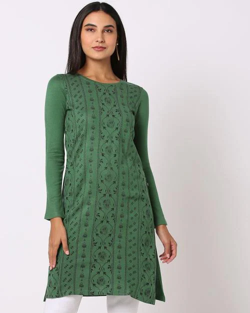 Printed Round-Neck Straight Kurta
