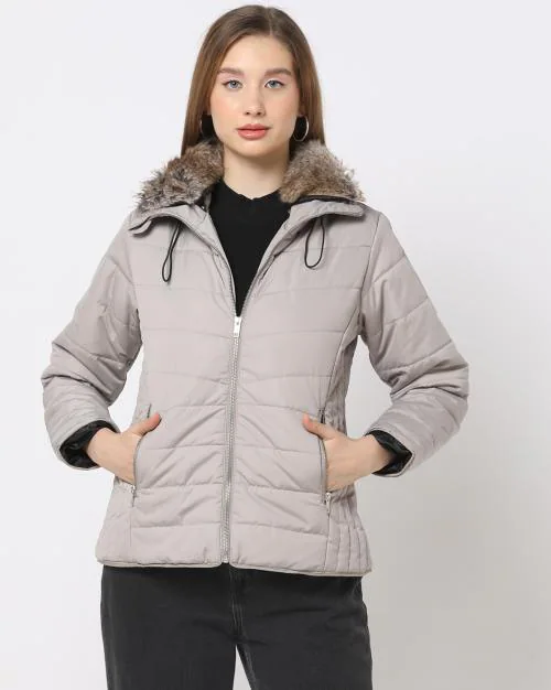 Women Puffer Jacket with Faux-Fur Collar