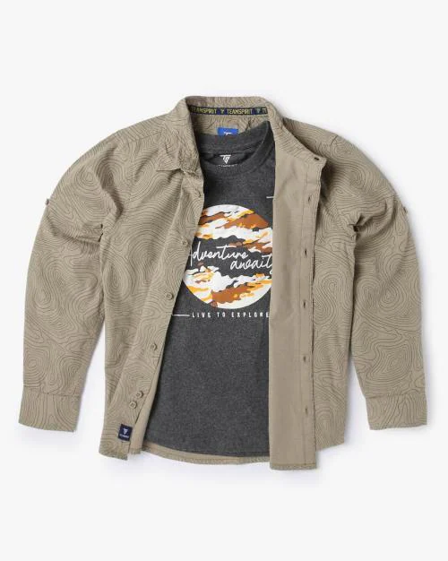 Printed Twofer Shirt with Detachable T-Shirt