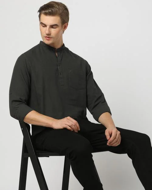 Buy Men Slim Fit Shirt with Mandarin Collar Online at Best Prices in