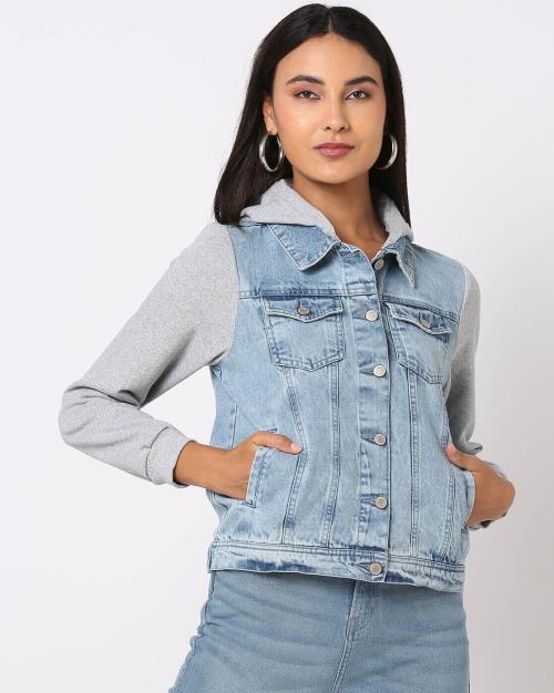 Lightly Washed Hooded Denim Jacket