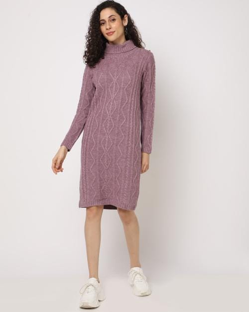 Cable-Knit Turtleneck Sweater Dress