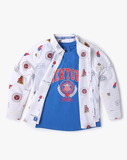 Printed Cotton Shirt with Inner T-Shirt